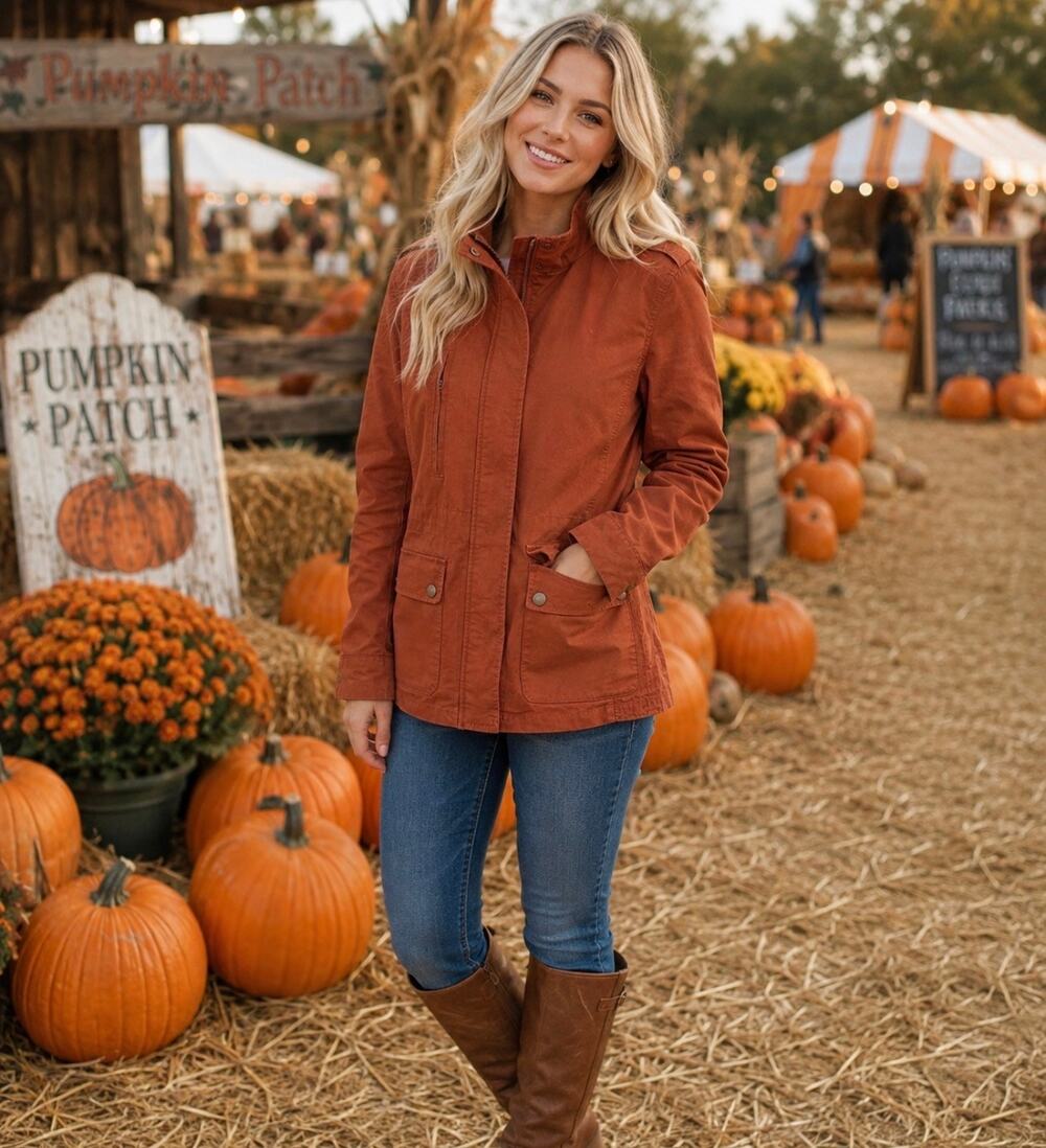Love Tree Womens Jacket Burnt Orange Medium Utility Military Zip Snap Cotton